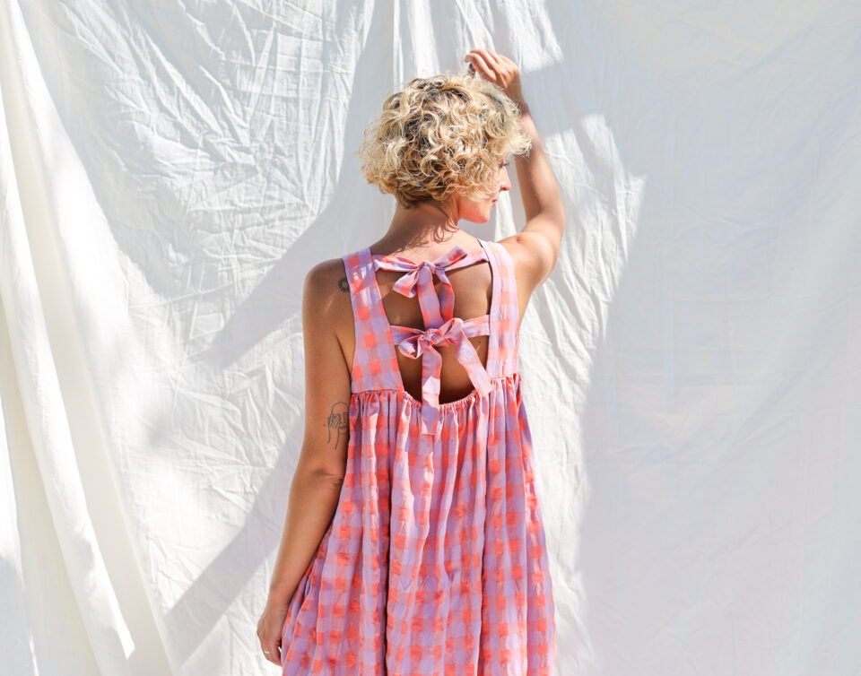 Seersucker checks sleeveless Maxi dress LILOU | Dress | Sustainable clothing | OffOn clothing