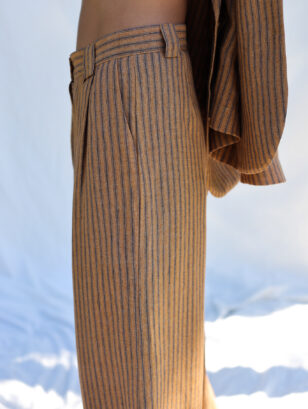 Pleated striped linen palazzo trousers | Trousers | Sustainable clothing | OffOn clothing
