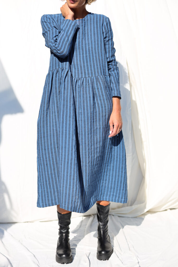 Striped linen loose fit smock dress MILANA – OffOn