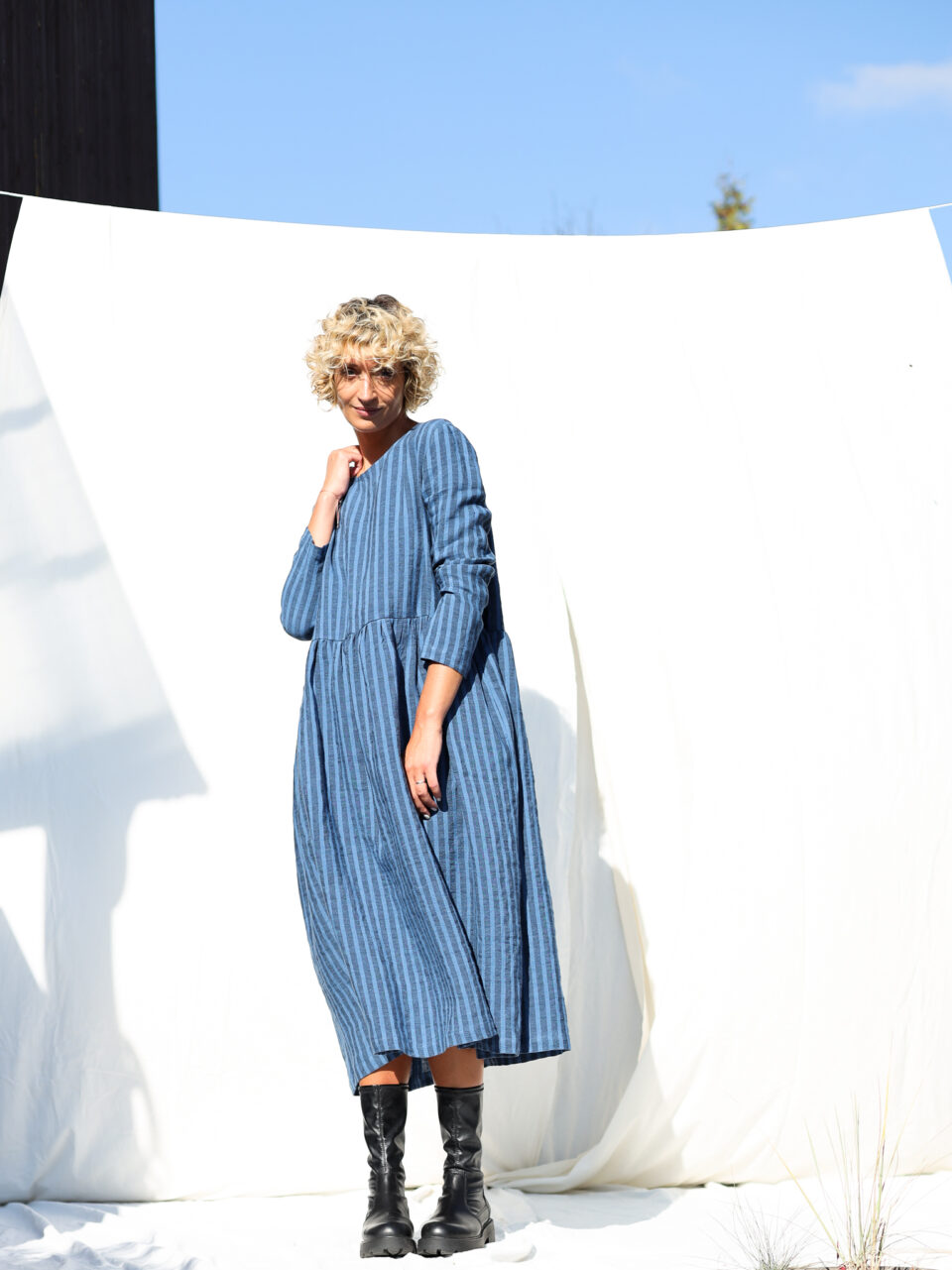 Striped linen loose fit smock dress MILANA | Dress | Sustainable clothing | OffOn clothing