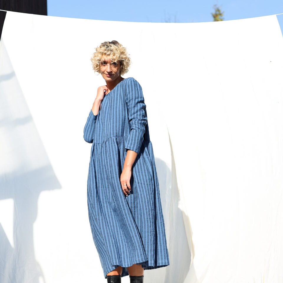 Striped linen loose fit smock dress MILANA | Dress | Sustainable clothing | OffOn clothing