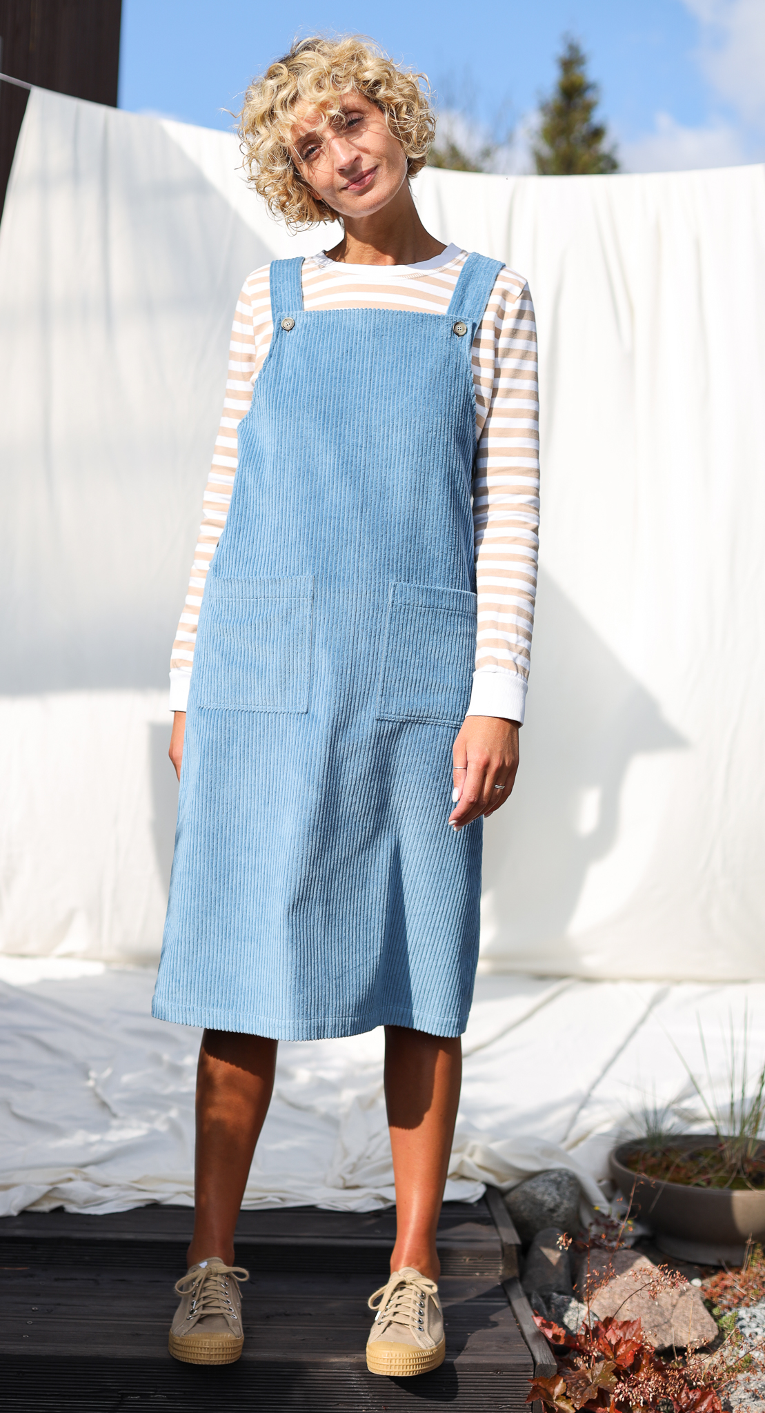 Navy Wale Cord Monogram Tab Dress main image 1