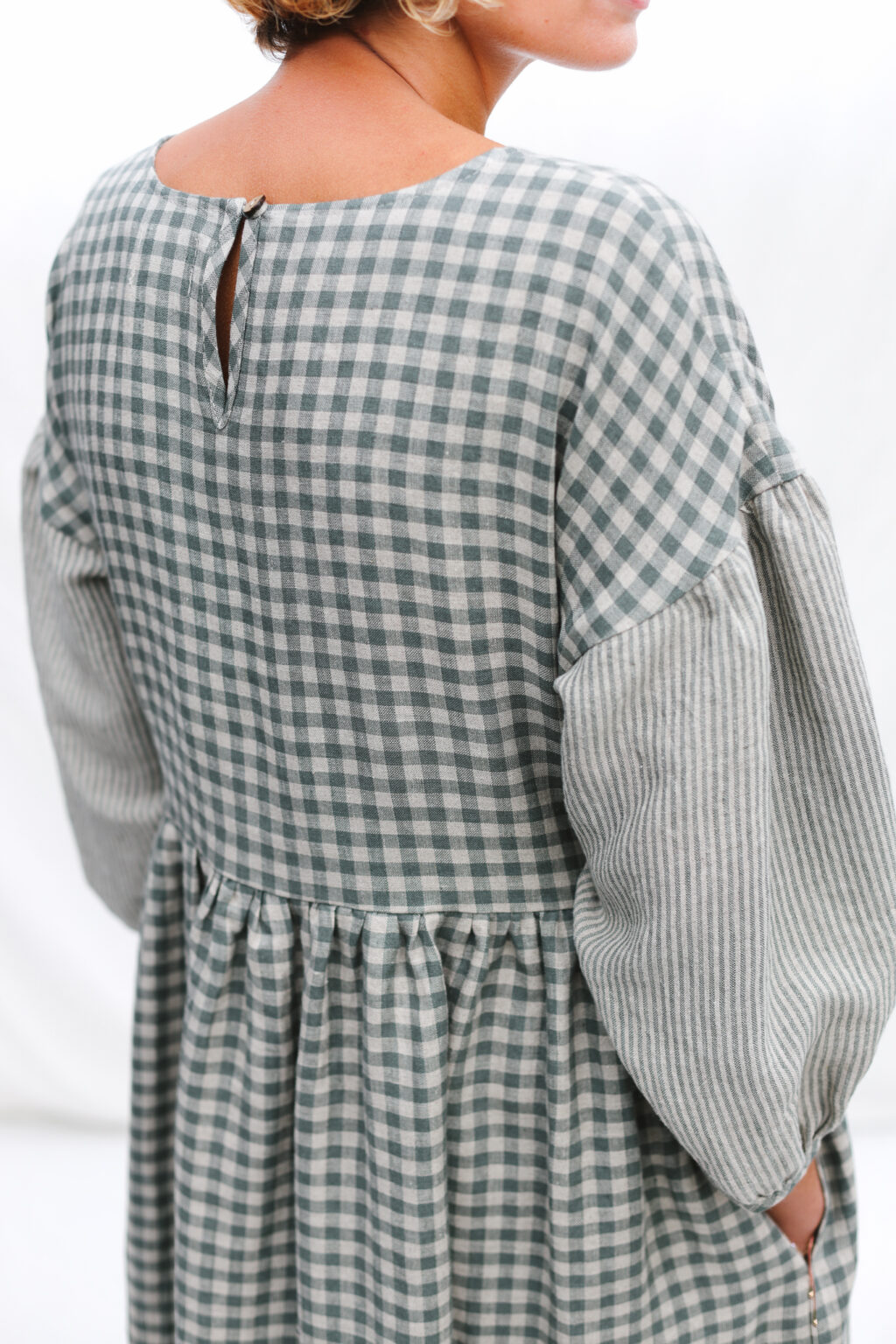 Lucille Sleeveless Dress - Black and White Gingham Check Linen