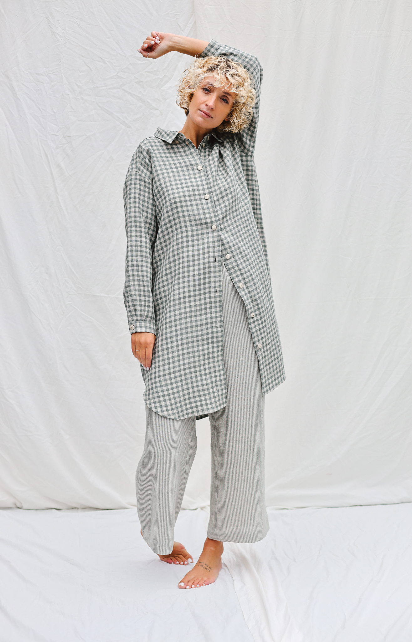 【Sinoon】 Gingham Dress / 追跡付 Cotton Belted Gingham Dress