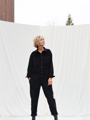 Black cord long sleeve coverall AMBRE | Jumpsuits | Sustainable clothing | OffOn clothing