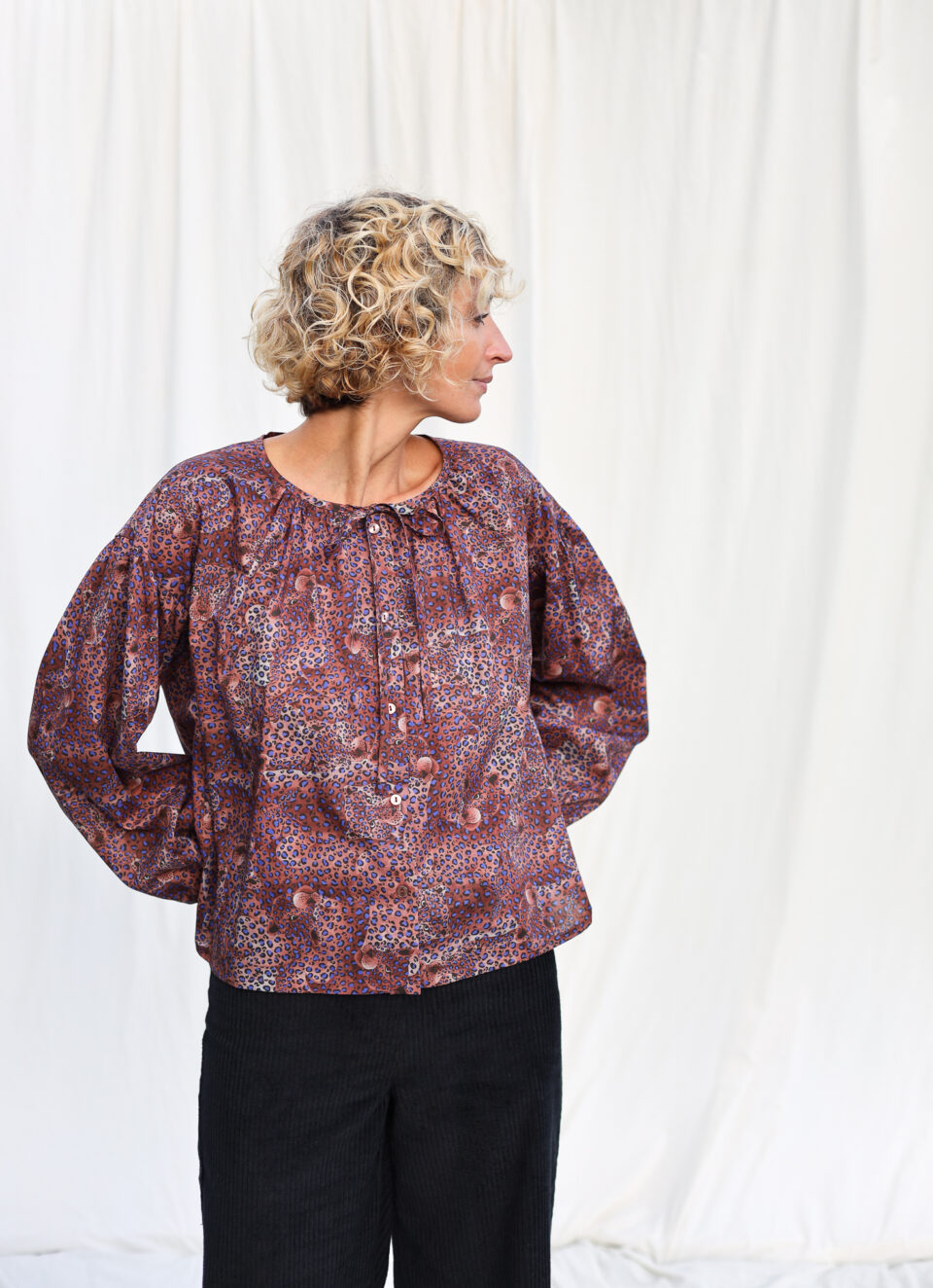 Animal print silky cotton blouse STELLA | Top | Sustainable clothing | OffOn clothing