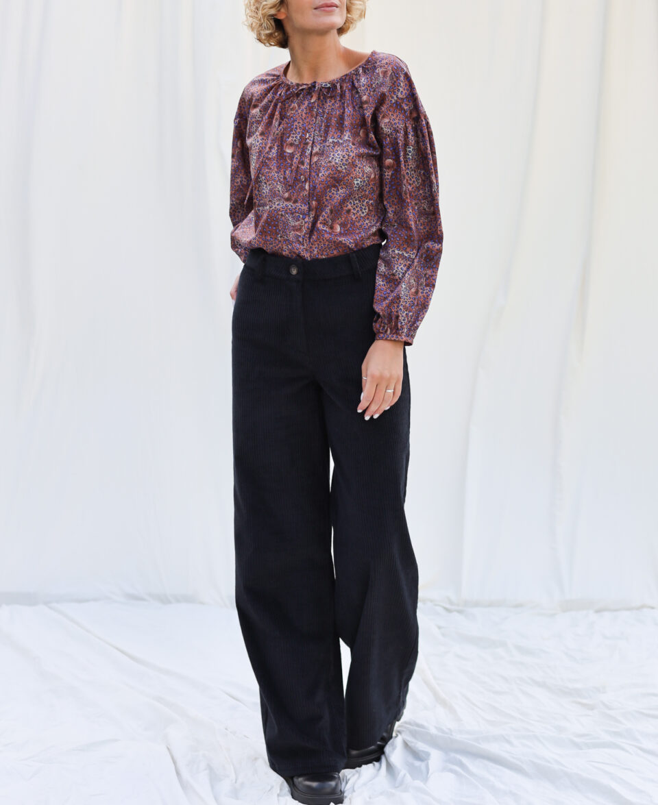 Wide leg black cord pants LUNA | Trousers | Sustainable clothing | OffOn clothing