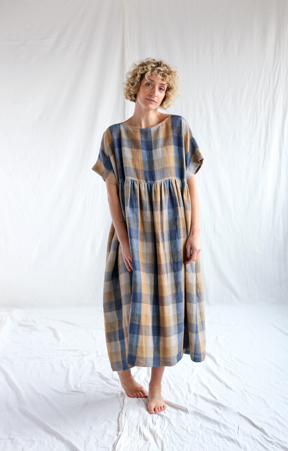 Linen oversize dress in checks SILVINA | Dress | Sustainable clothing | OffOn clothing