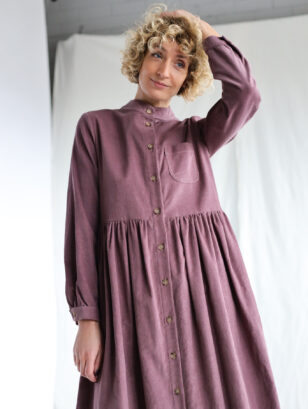 Needlecord long sleeve grandad collar dress CORA | Dress | Sustainable clothing | OffOn clothing