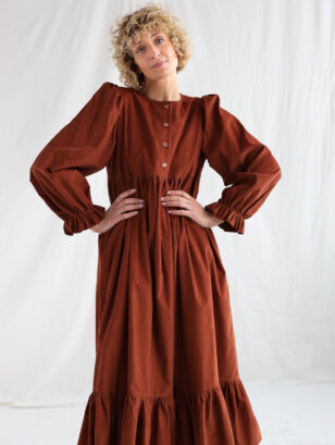 Needlecord long sleeve dress in brick color | Dress | Sustainable clothing | OffOn clothing