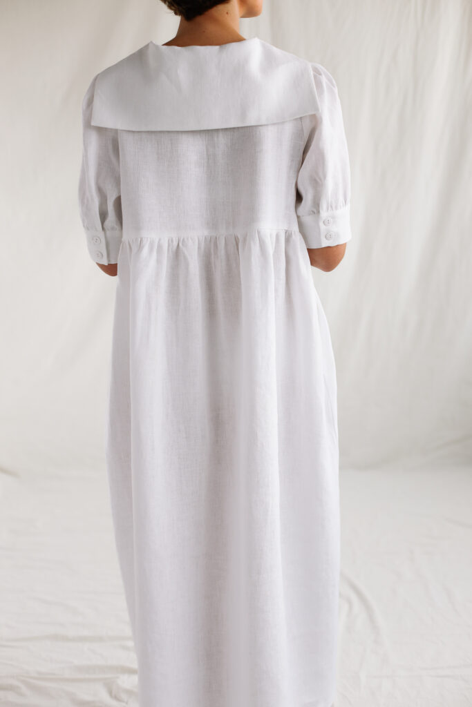 Sailor collar white linen dress AVRIL – OffOn