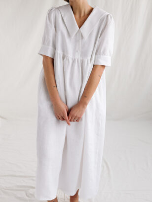 Sailor collar white linen dress AVRIL | Dress | Sustainable clothing | OffOn clothing