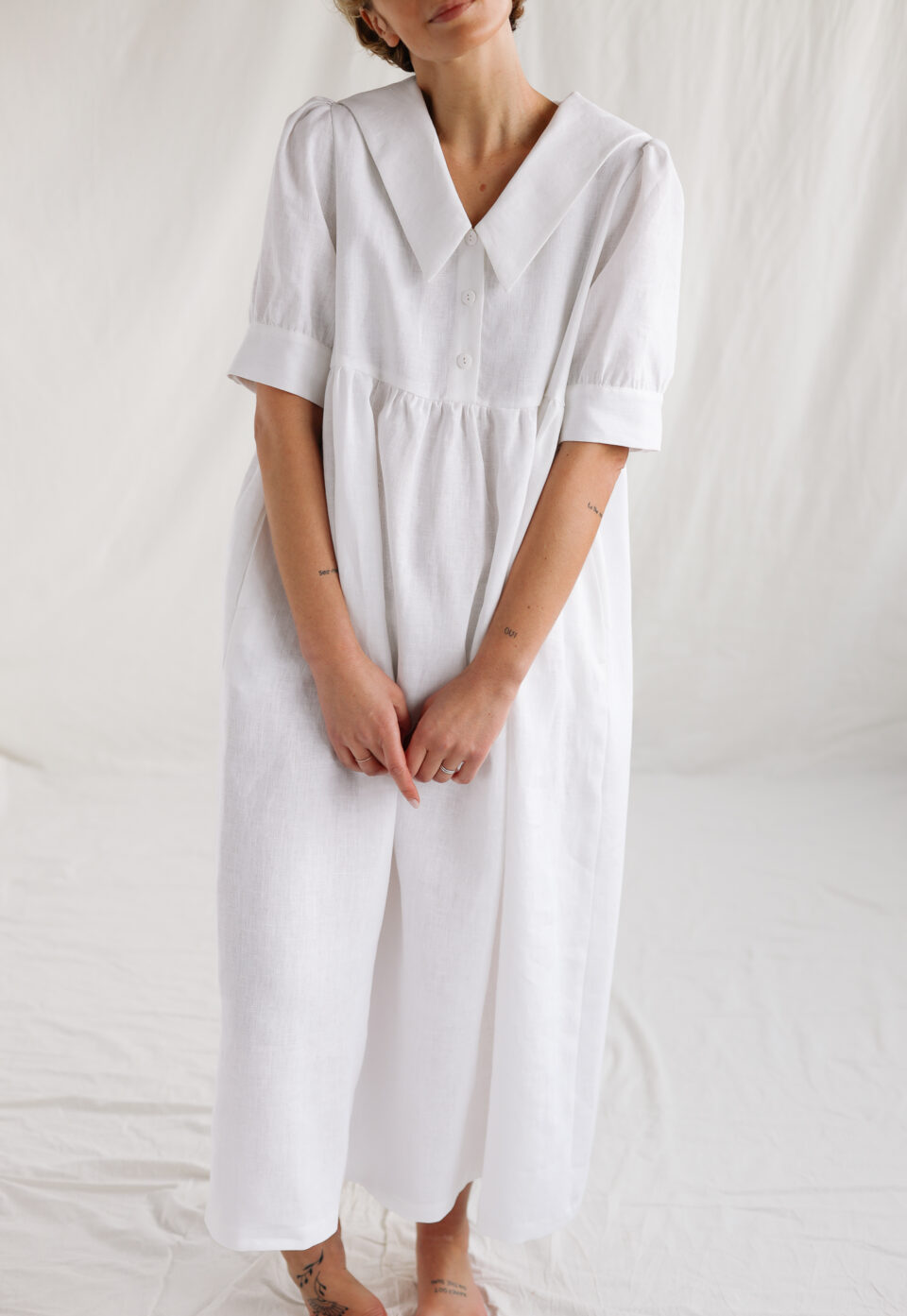 Sailor collar white linen dress AVRIL | Dress | Sustainable clothing | OffOn clothing