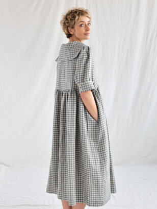 Sailor collar gingham linen dress AVRIL | Dress | Sustainable clothing | OffOn clothing