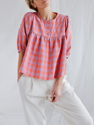 Seersucker checks puffy sleeve blouse | Top | Sustainable clothing | OffOn clothing