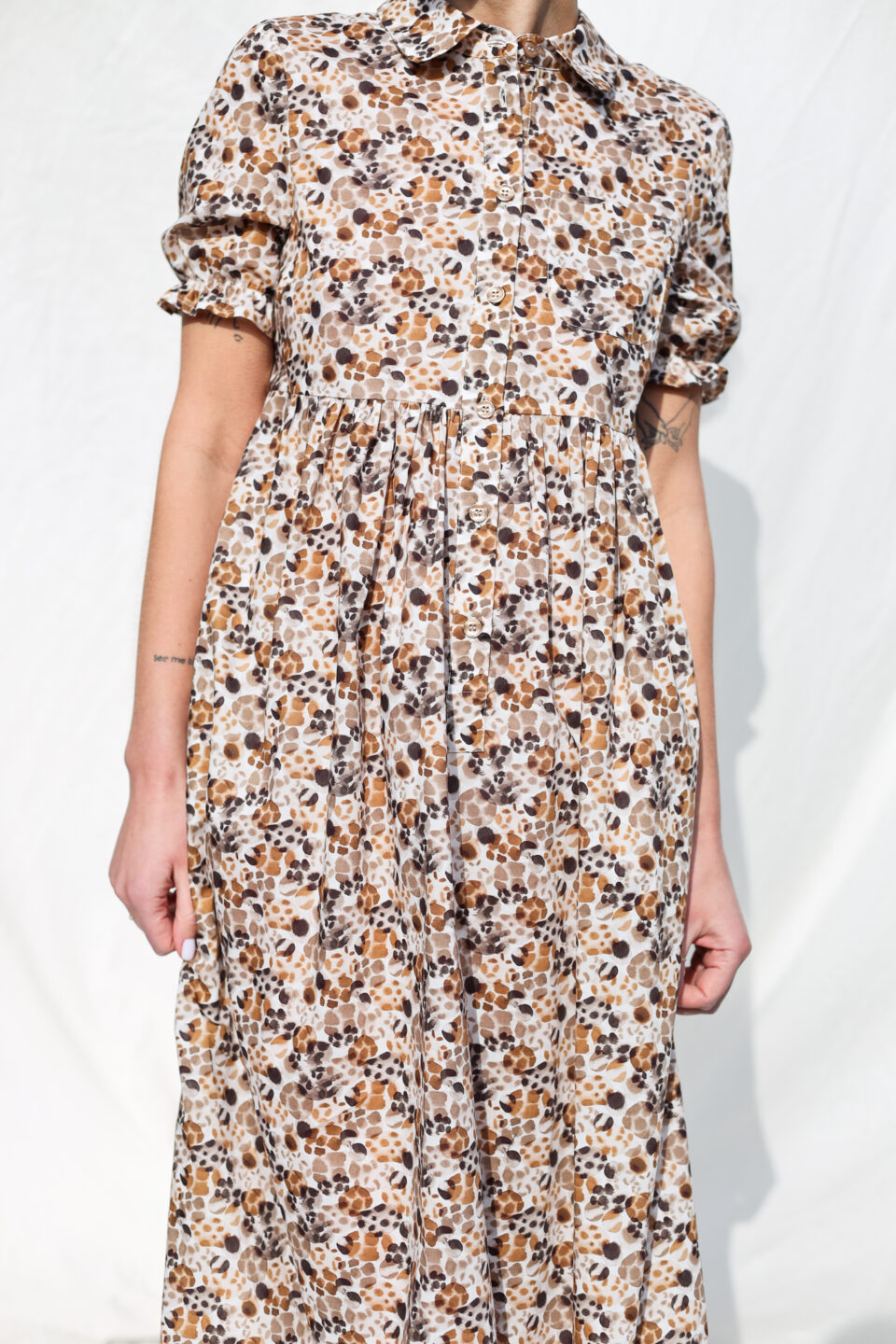 Flowy abstract print silky cotton summer dress WILDERNESS​ | Sustainable clothing | OFFON clothing