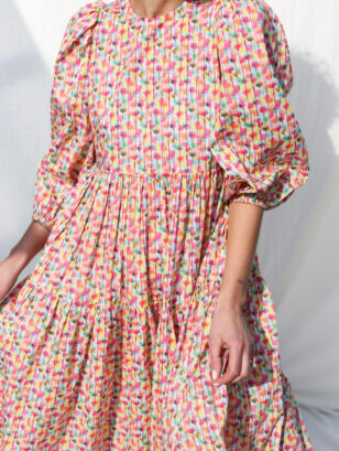 Loose abstract print puff sleeves dress ZACHARY​ | Sustainable clothing | OFFON clothing