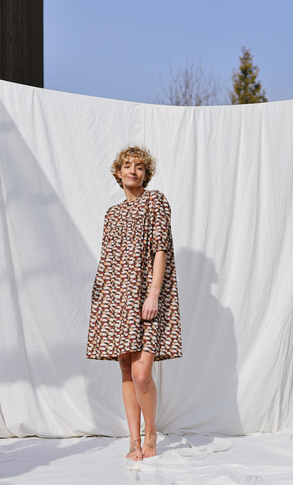 Loose silky cotton Mini sundress FOLLOW THE SUN​​​​ | Sustainable clothing | OFFON clothing