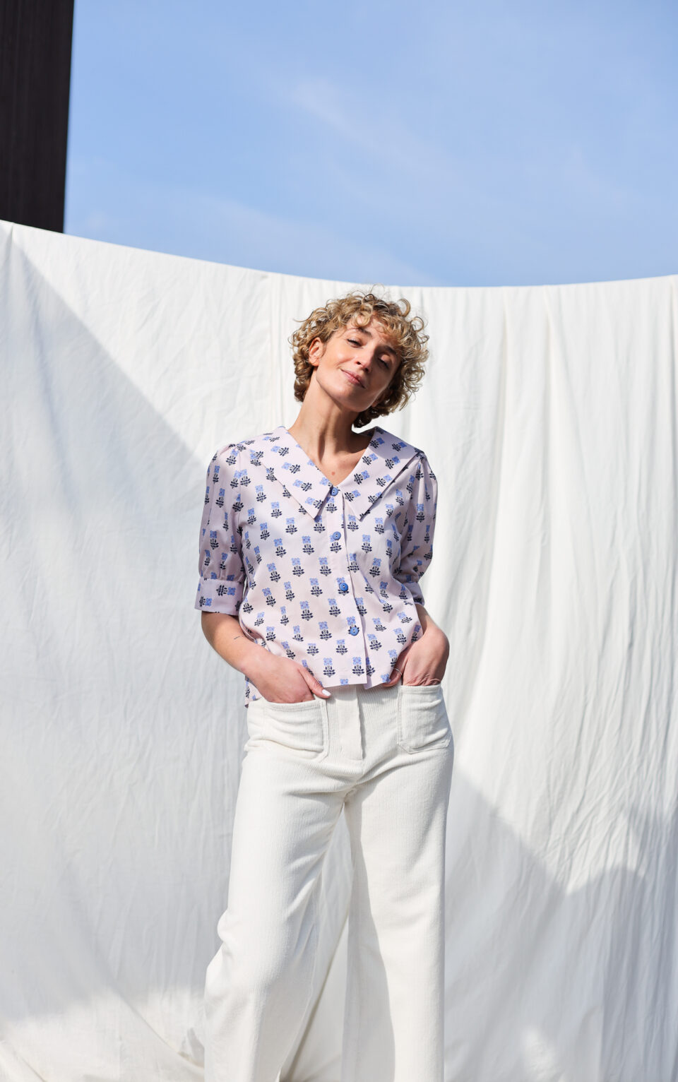 Sailor collar elegant silky cotton blouse HALI | Blouse | Sustainable clothing | OffOn clothing