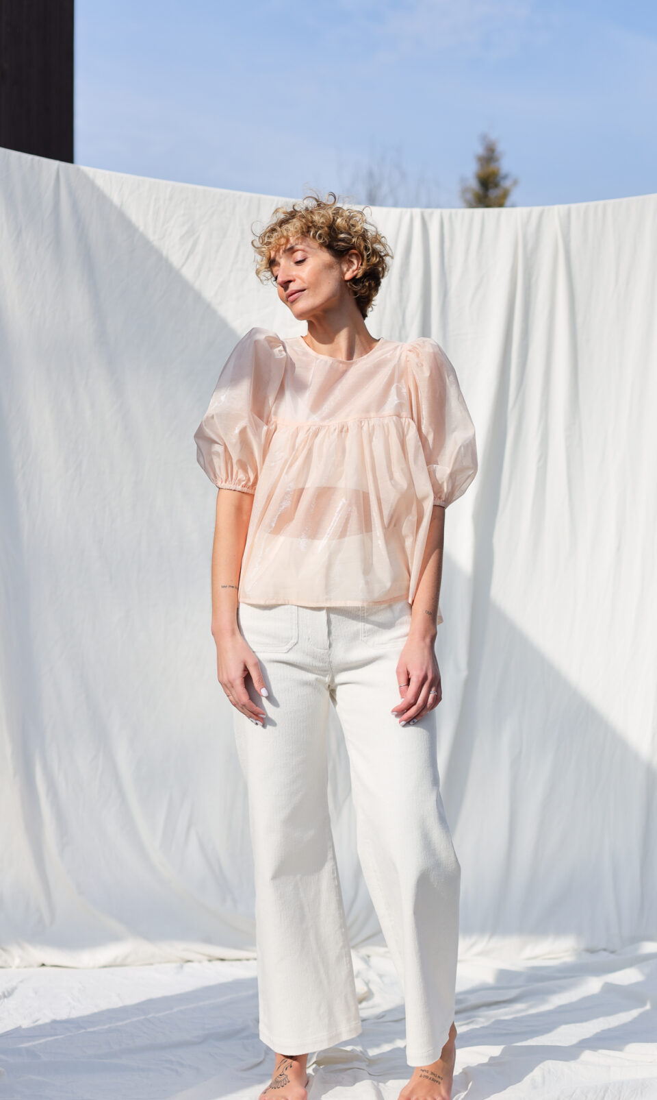 Puffy sleeve viscose organza blouse​ | Sustainable clothing | OFFON clothing