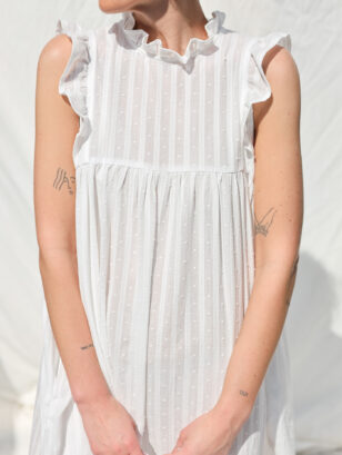 White plumetis flutter sleeves dress MONET​ ​​| Sustainable clothing | OFFON clothing