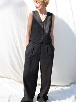 Classic black linen vest ​| Sustainable clothing | OFFON clothing