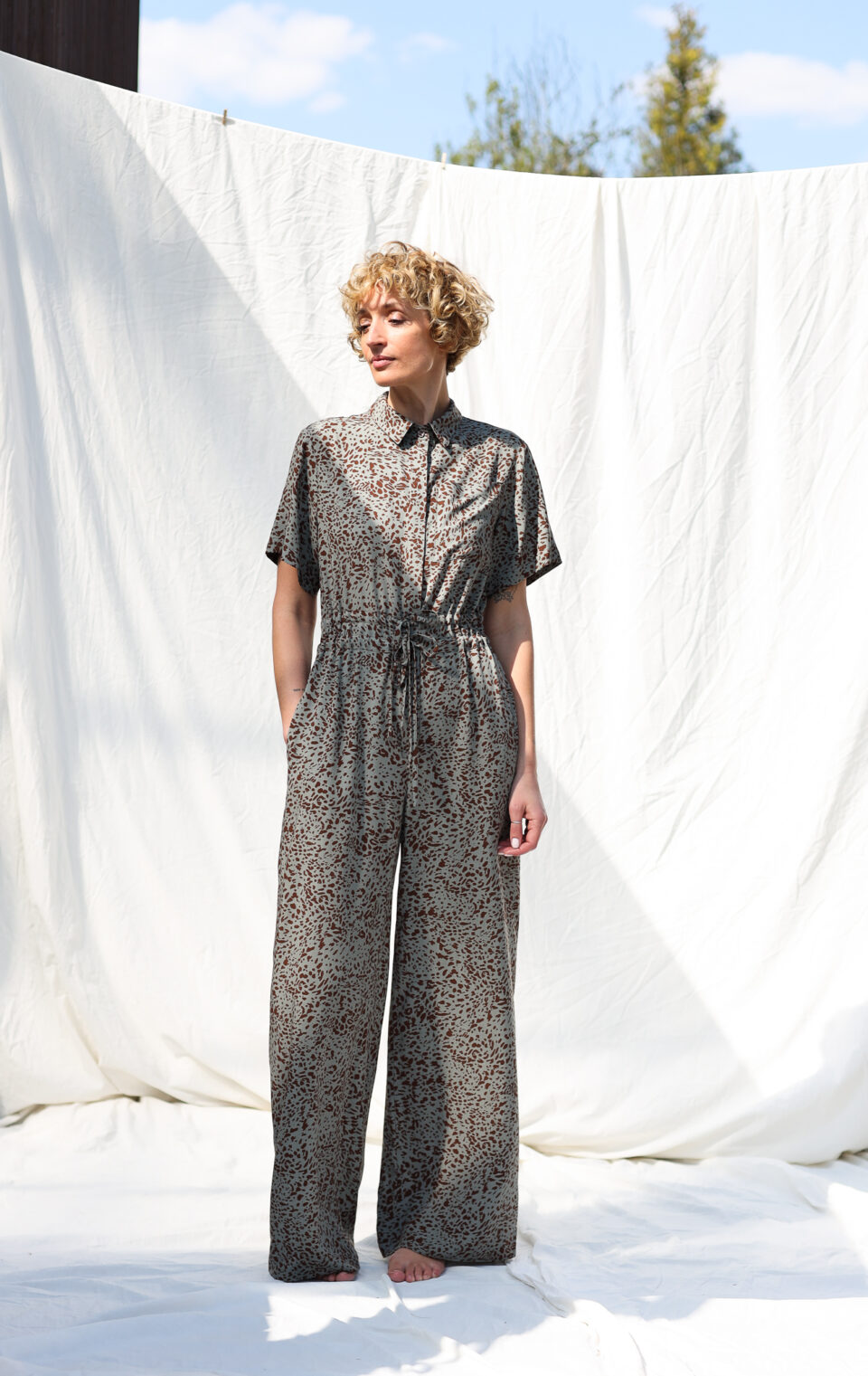 Animal print short sleeved wide leg summer jumpsuit LENNY | Jumpsuit | Sustainable clothing | OffOn clothing