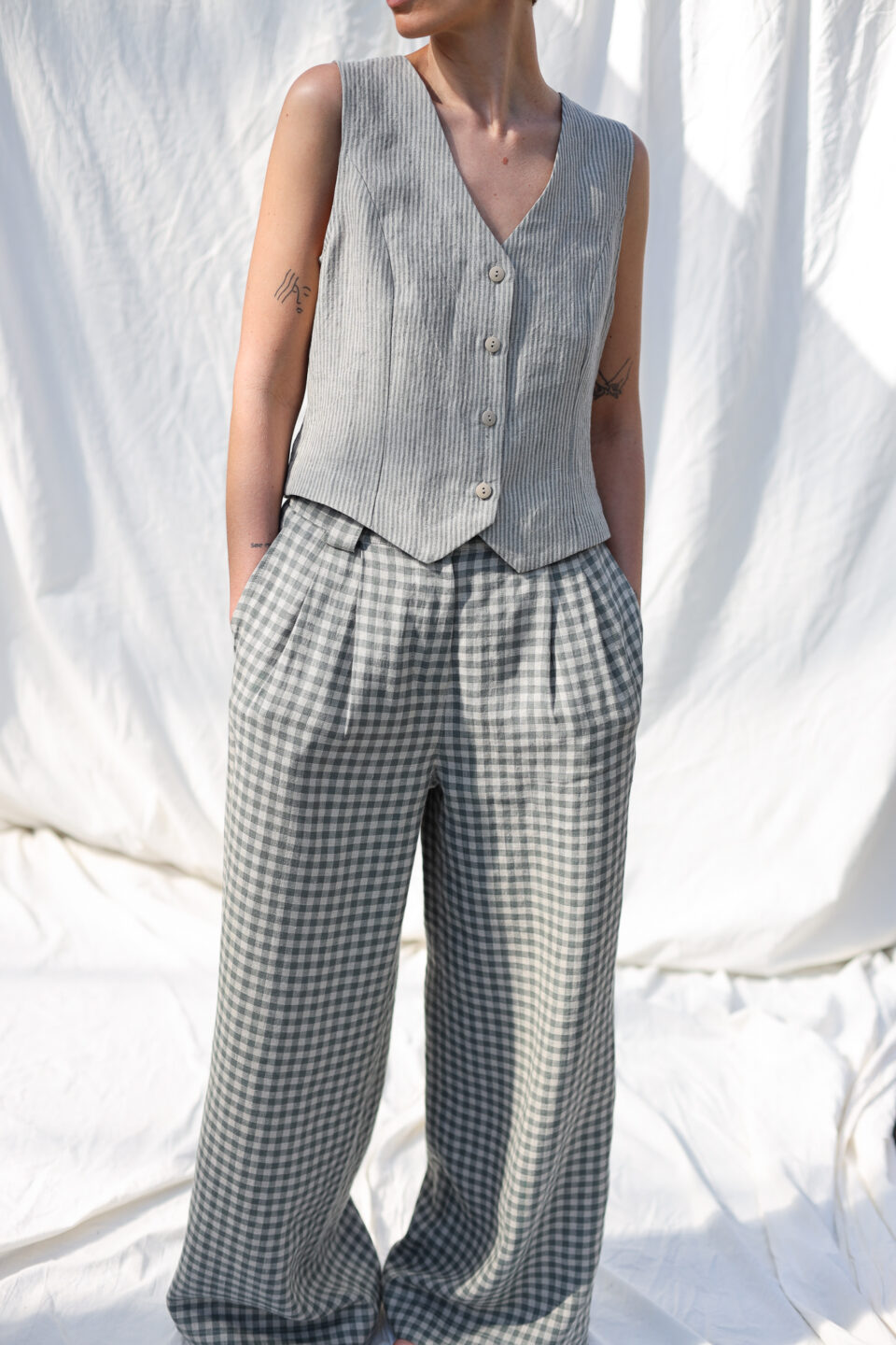 Classic striped linen waistcoat | Vest | Sustainable clothing | OffOn clothing