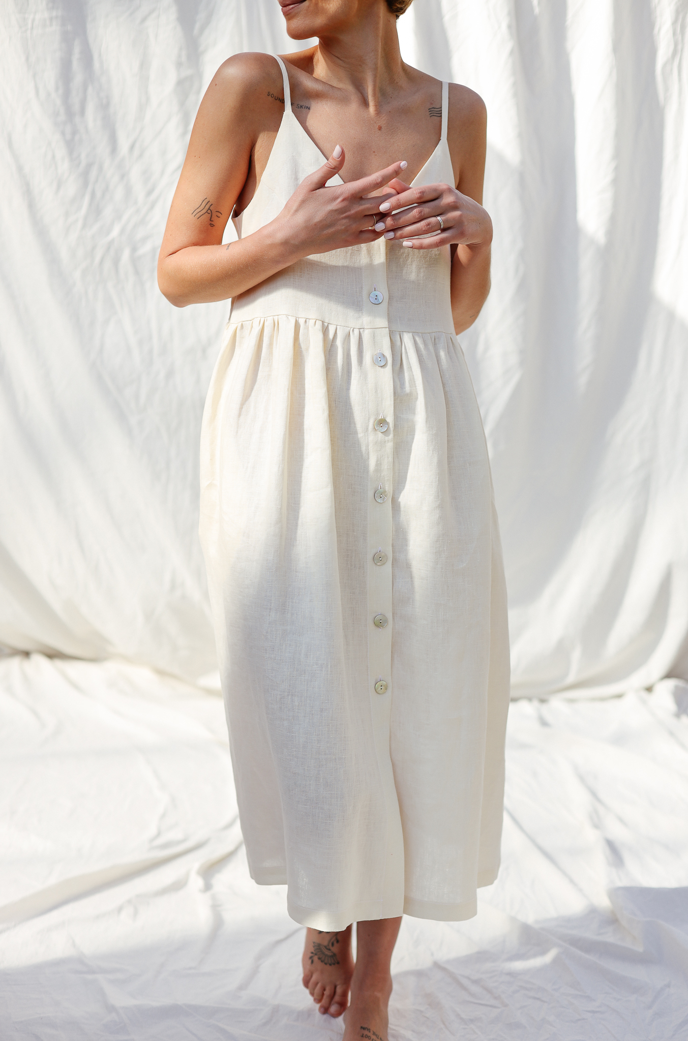 Women's Classic Midi Slip Dress and Shawl | Ivory