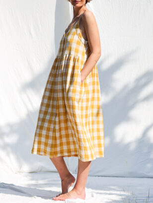 Sleeveless summer dress ELOISE in checkered double gauze cotton | Dress | Sustainable clothing | OffOn clothing