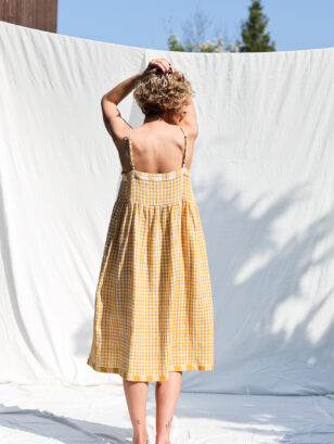 Double gauze cotton mustard checks summer dress ELOISE | Dress | Sustainable clothing | OffOn clothing