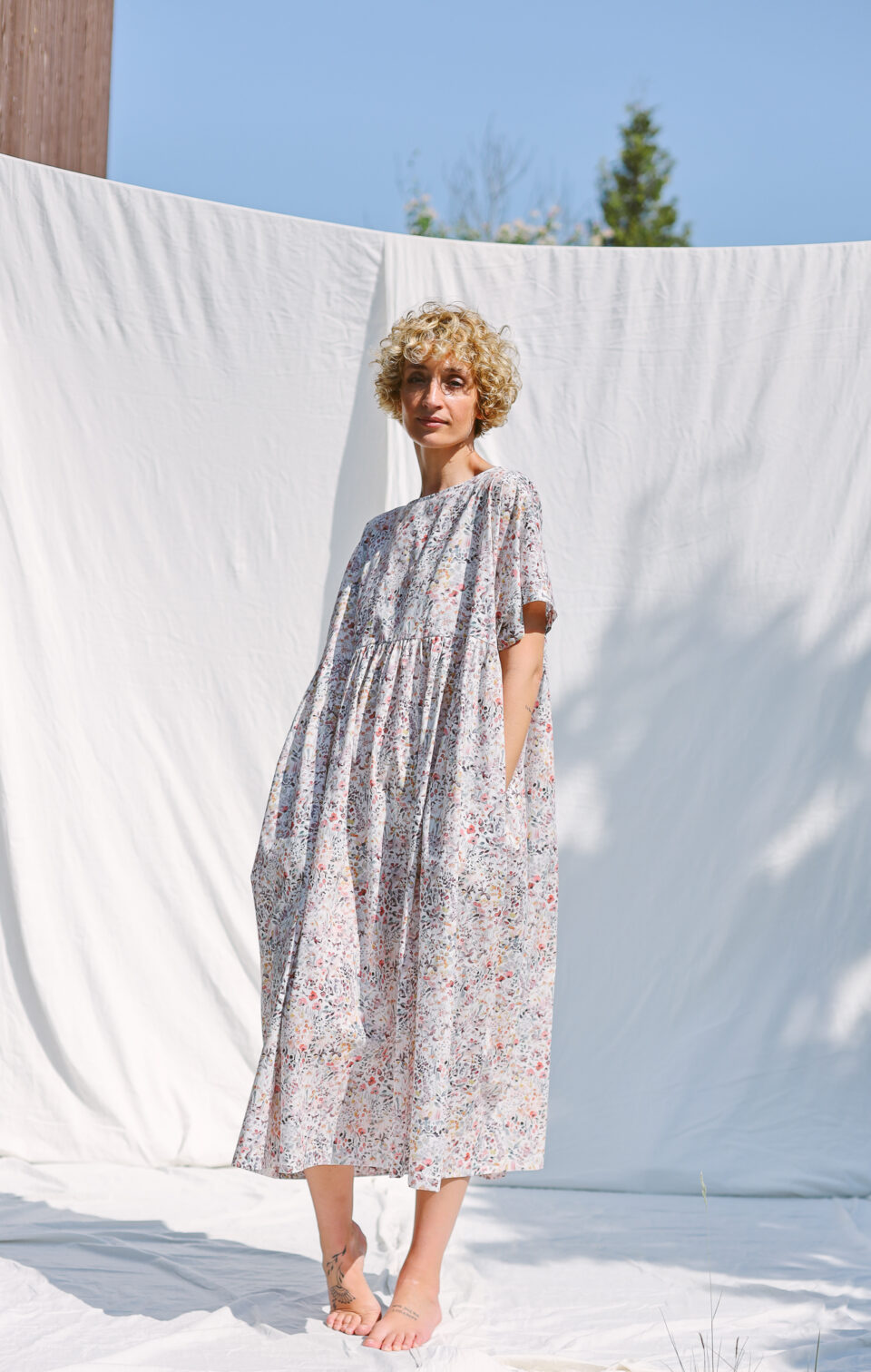 Oversize silky cotton floral print dress SILVINA | Dress | Sustainable clothing | OffOn clothing