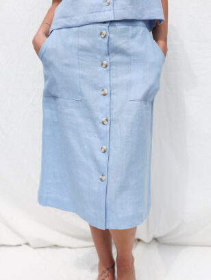 Linen A-line button down casual skirt | Skirt | Sustainable clothing | OffOn clothing