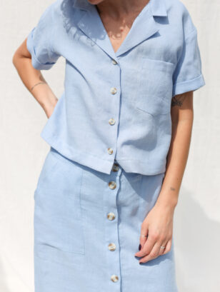 Relaxed fit revere collar linen top | Shirt | Sustainable clothing | OffOn clothing