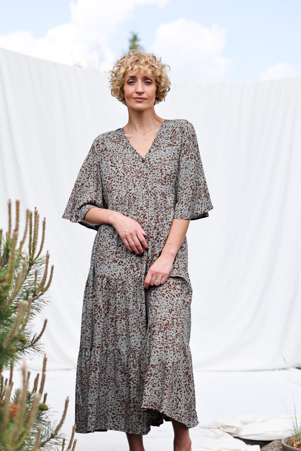 Buttons through ruffled hem animal print dress PETRA | Dress | Sustainable clothing | OffOn clothing