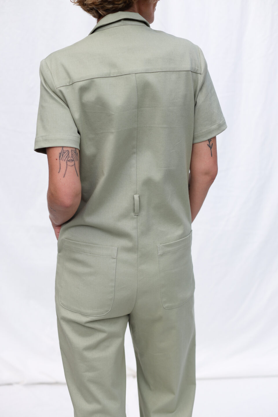 Linen short sleeve coverall jumpsuit