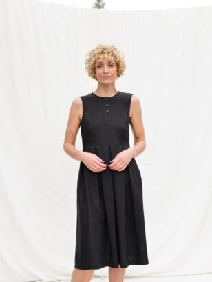 Sleeveless hand pleated skirt black linen dress JUNE | Dress | Sustainable clothing | OffOn clothing