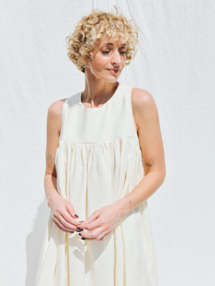 Ivory linen sleeveless Maxi low back dress LILOU | Dress | Sustainable clothing | OffOn clothing