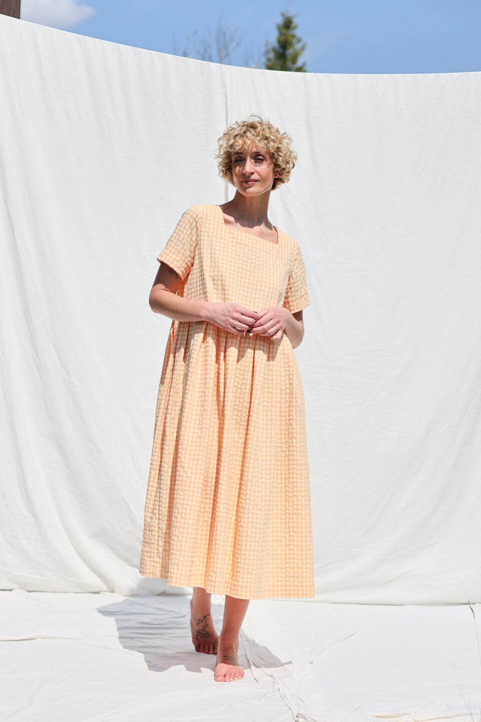 Seersucker oversized dress SANTA in vanilla checks | Dress | Sustainable clothing | OffOn clothing
