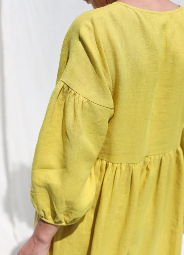Linen loose fit V-neck puffy sleeve dress – OffOn