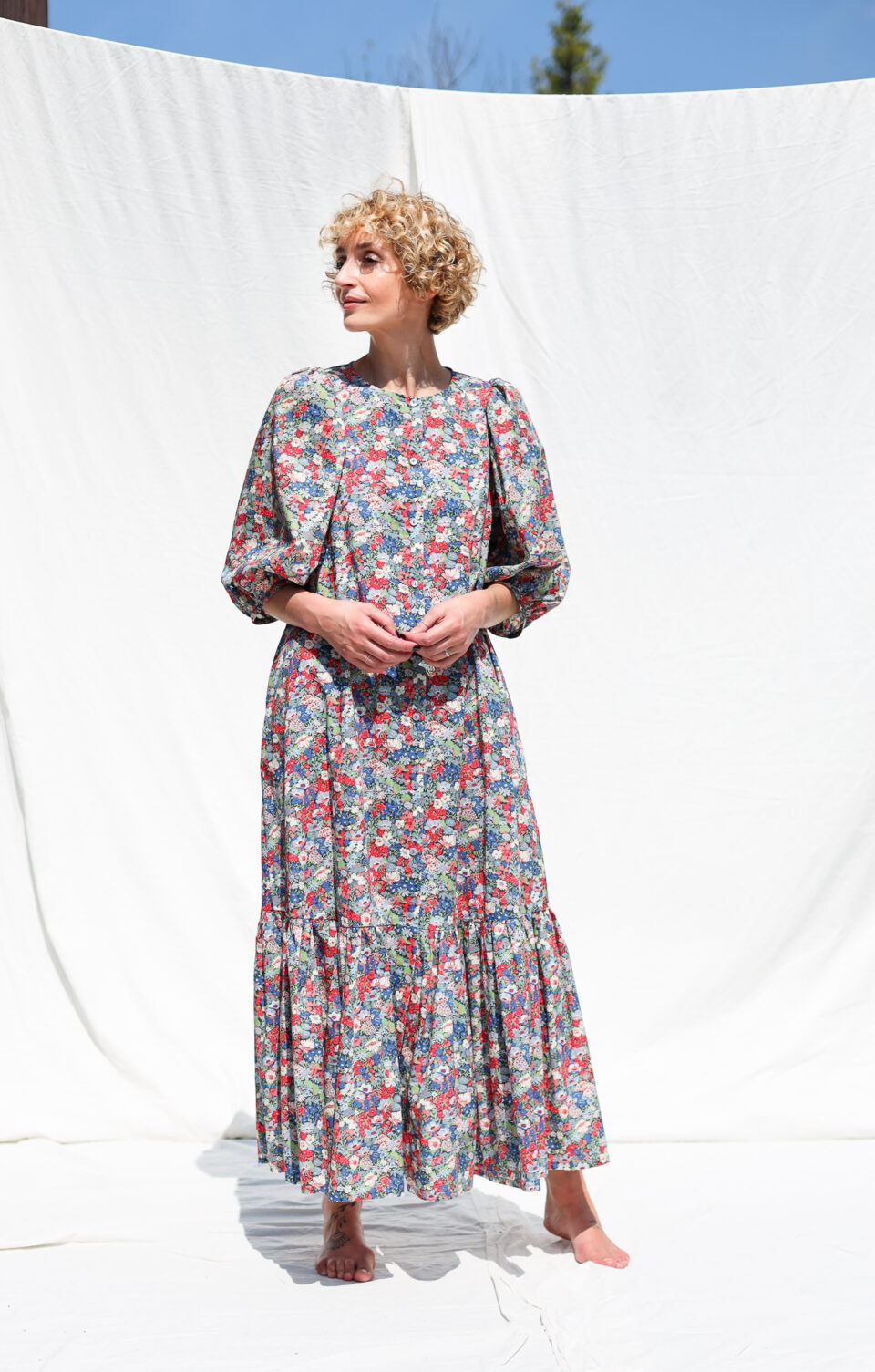 Flowy Maxi tiered button through floral dress CHLOE | Dress | Sustainable clothing | OffOn clothing