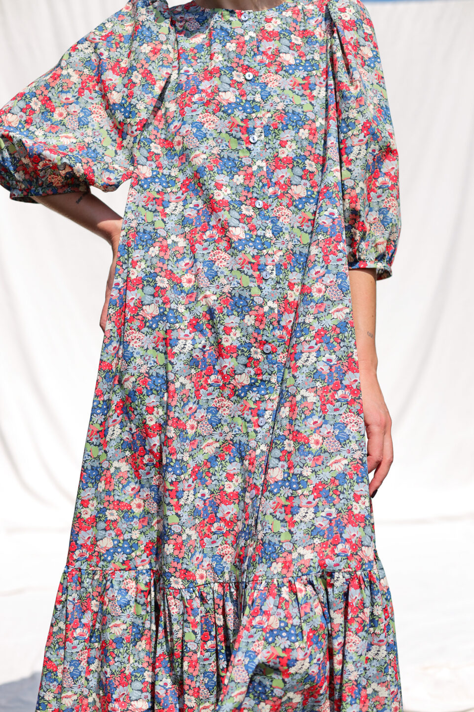 Flowy Maxi tiered button through floral dress CHLOE | Dress | Sustainable clothing | OffOn clothing