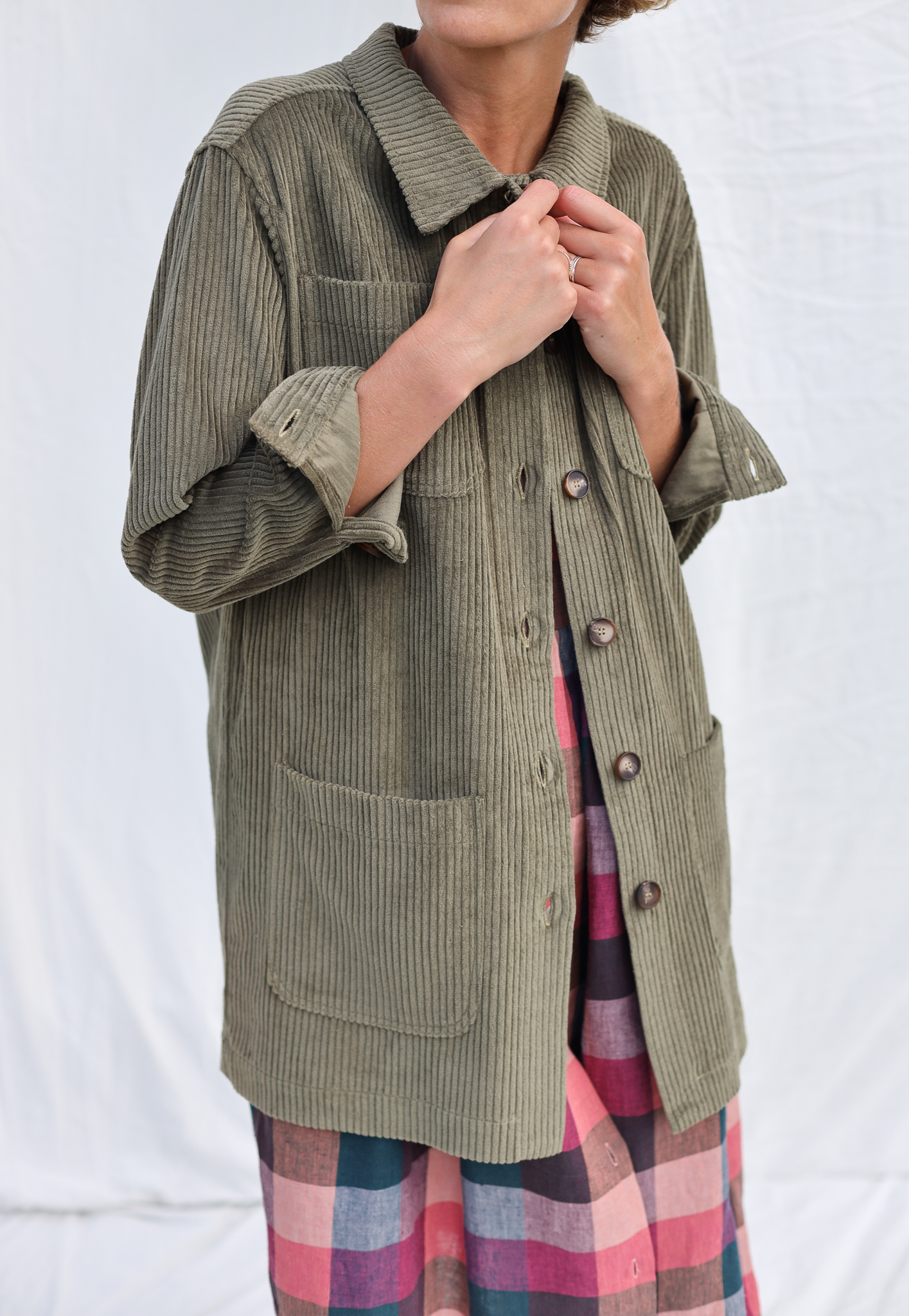 Olive Combo Corduroy Shacket with Pockets main image 0