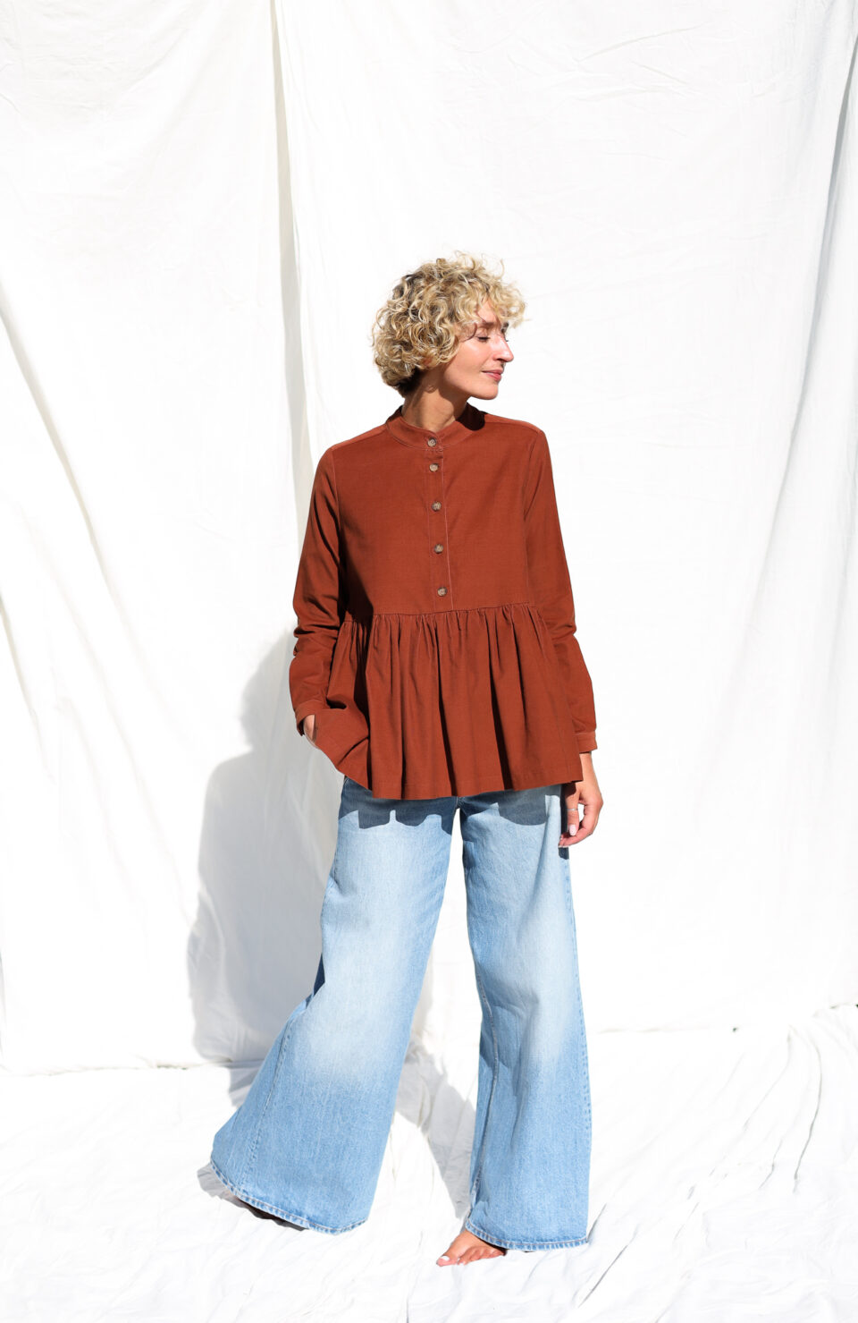 Needlecord long sleeve peplum blouse IRENE | Blouse | Sustainable clothing | OffOn clothing