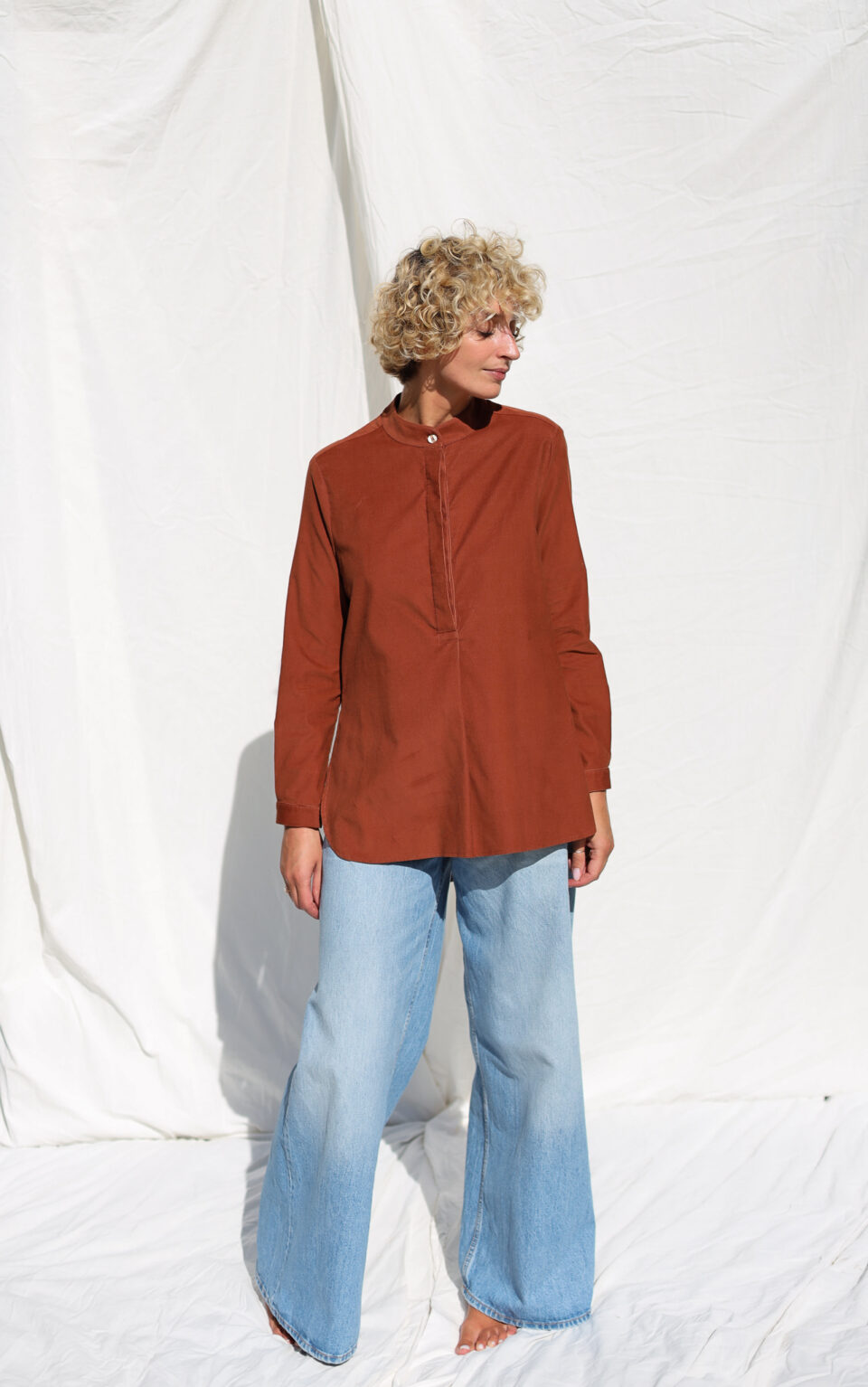Needlecord long sleeve grandad collar shirt | Shirts | Sustainable clothing | OffOn clothing