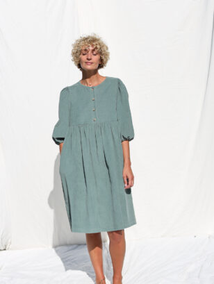 Needlecord puffy sleeve dress JOY | Dress | Sustainable clothing | OffOn clothing