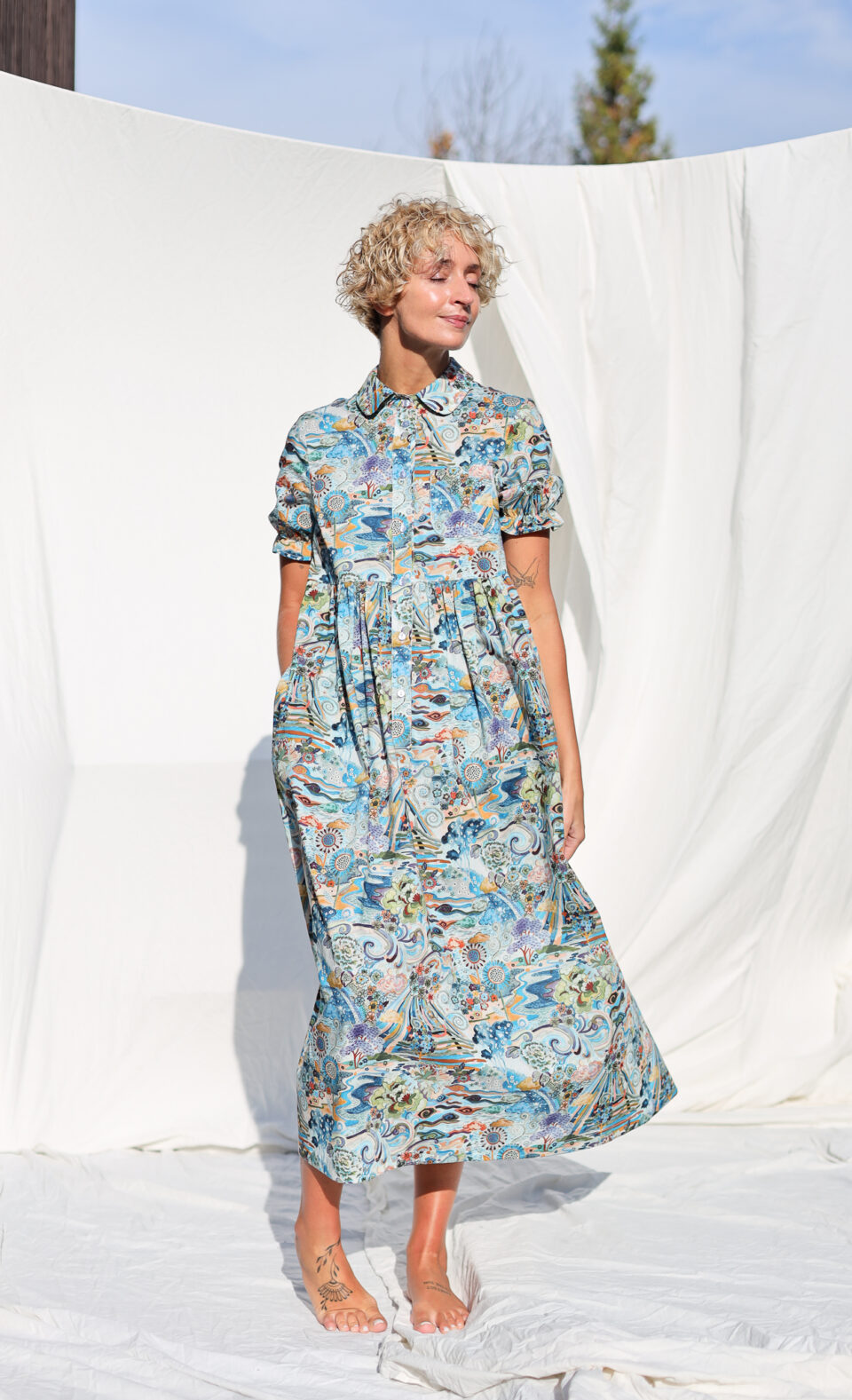 Abstract print elegant shirtdress | Dress | Sustainable clothing | OffOn clothing