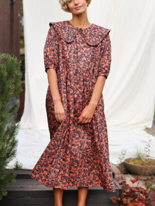 Loose large collar flower print dress | Dress | Sustainable clothing | OffOn clothing
