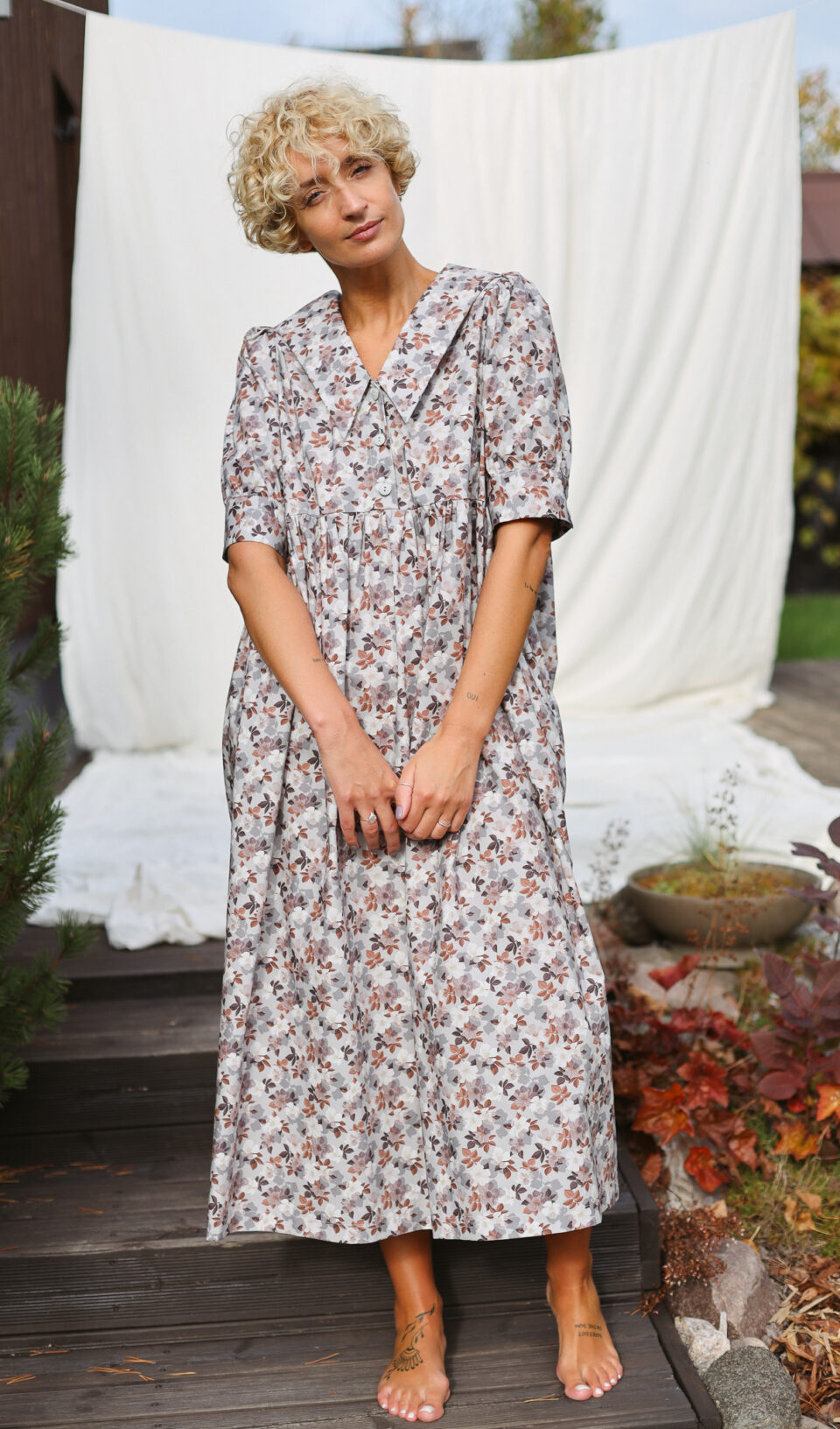Sailor collar floral print loose fit dress NYSA | Dress | Sustainable clothing | OffOn clothing