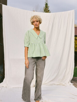 Gingham seersucker sailor collar blouse PALOMA | Blouse | Sustainable clothing | OffOn clothing